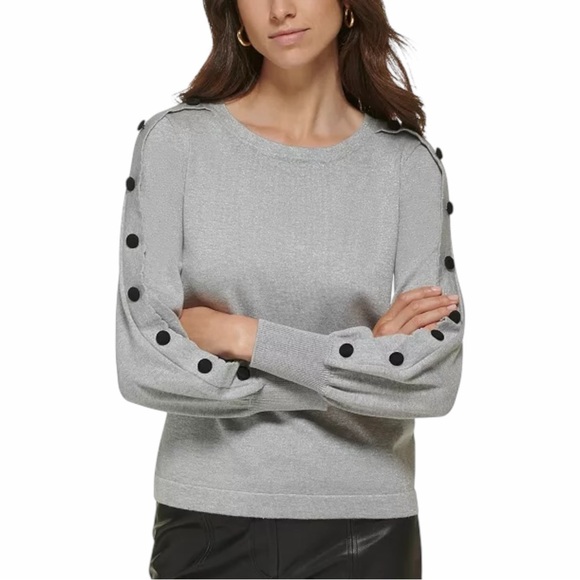 Karl Lagerfeld Sweaters - Karl Lagerfeld Metallic Balloon Sleeve Sweater Medium | Shimmer Knit A28
